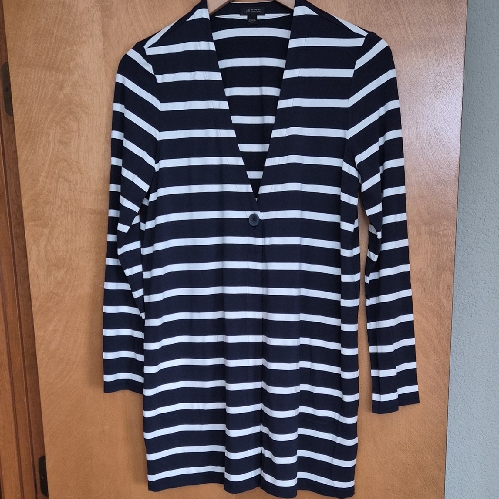 J. Jill Wearever Navy and White Striped Cardigan